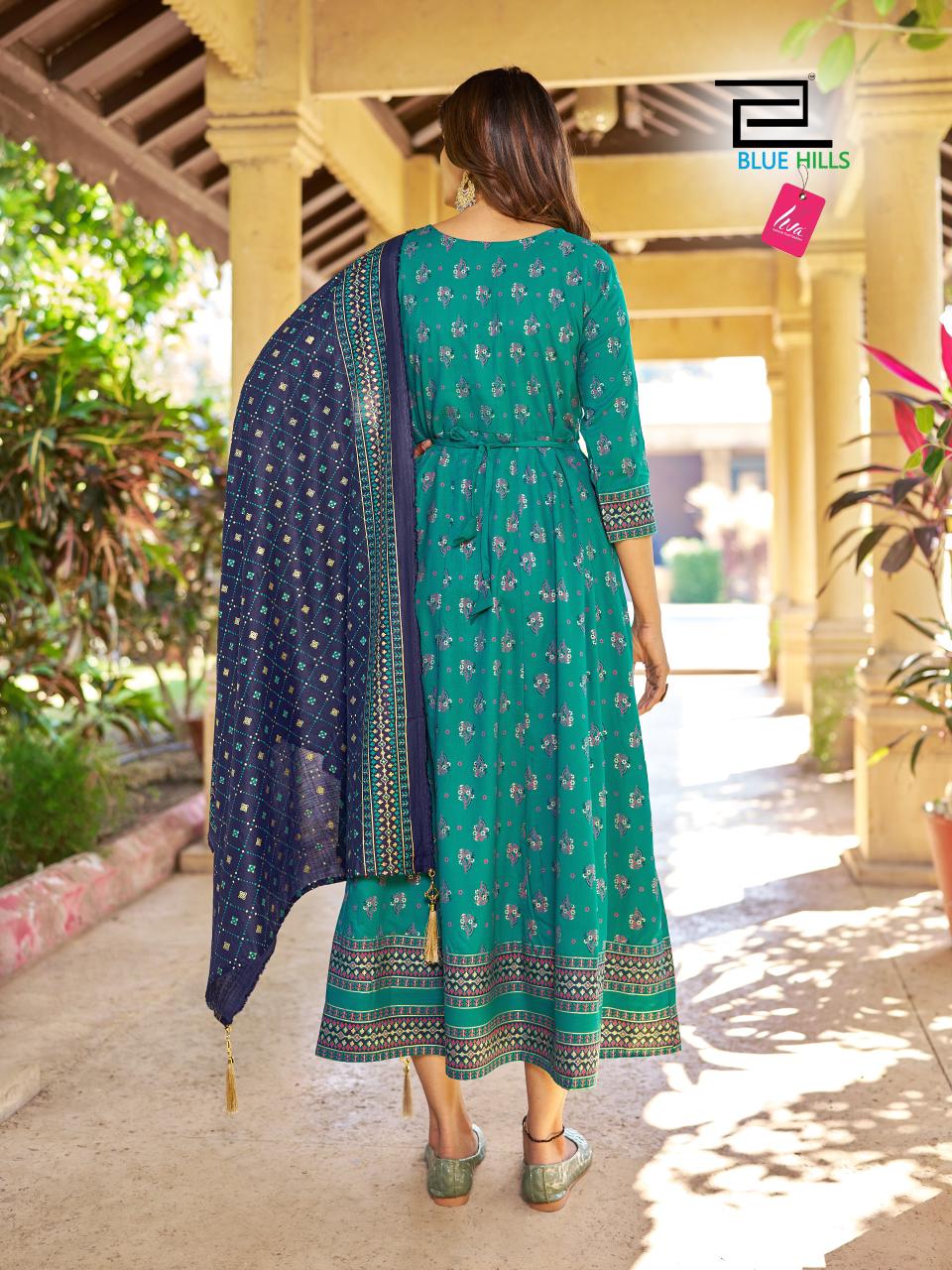 Vasuki By Blue Hills Rayon Foil Print Anarkali Kurti With Dupatta Wholesale Suppliers In Mumbai